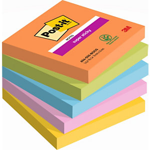 Post-it Super Sticky Notes repositionnables Boost 76 x 76 mm coloris assorties - 5 blocs de 90 feuilles