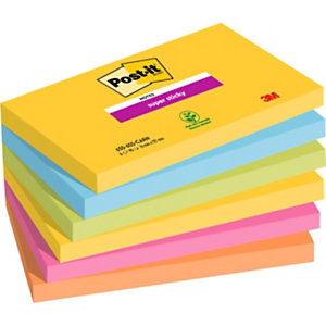 Post-it Super Sticky Notes repositionnables Carnival 76 x 127 mm - Coloris assortis - 6 blocs de 90 feuilles