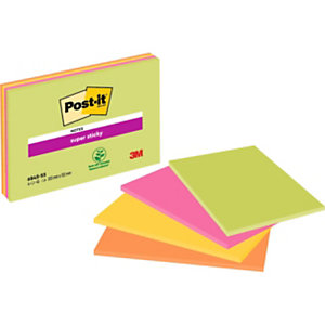 Post-it Super Sticky Notes Repositionnables Grand Rectangle 152 x 203 mm - Bloc 45 feuilles Vert, Bl