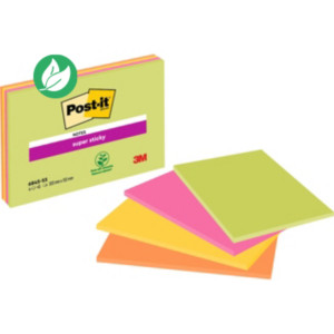 Post-it Super Sticky Notes Repositionnables Grand Rectangle 152 x 203 mm -  Bloc 45 feuilles Vert, Bleu, Orange