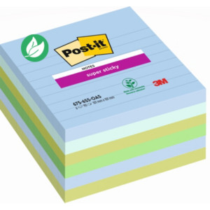 Post-it Super Sticky Notes repositionnables lignées Oasis 101 x 101mm Assortis - lot de 6 blocs de 90 feuilles