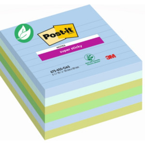 Post-it Super Sticky Notes repositionnables lignées Oasis 101 x 101mm Assortis - lot de 6 blocs de 90 feuilles Post-it Super Sticky Notes repositionnables lignées Oasis 101 x 101mm Assortis - lot de 6 blocs de 90 feuilles
