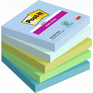 Post-it Super Sticky Notes repositionnables Oasis 76 x 76 mm coloris assortis - 5 blocs de 90 feuilles