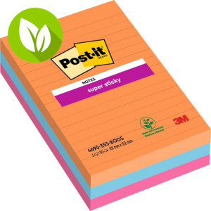 Post-it® Super Sticky Ruled Notes Bloc de notas 101 x 152 mm, Colores Surtidos Neón, 90 hojas Post-it® Super Sticky Ruled Notes Bloc de notas 101 x 152 mm, Colores Surtidos Neón, 90 hojas