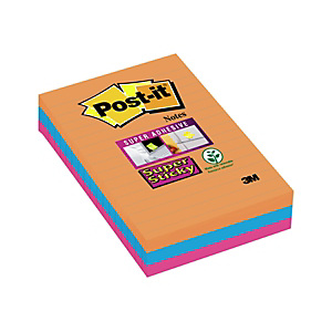 Post-it® Super Sticky Ruled Notes Bloc de notas 101 x 152 mm, Colores Surtidos Neón, 90 hojas Post-it® Super Sticky Ruled Notes Bloc de notas 101 x 152 mm, Colores Surtidos Neón, 90 hojas