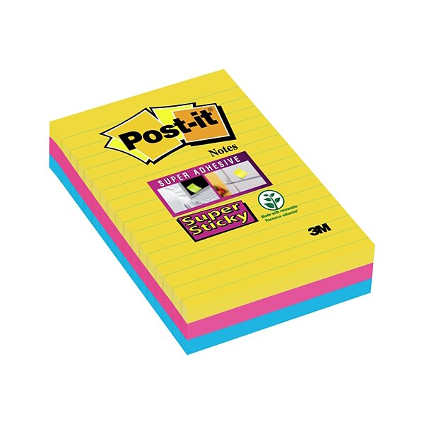 Post-it® Super Sticky Ruled Notes Bloques 101 x 152 mm, colores intensos, 90 hojas - 2