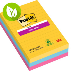 Post-it® Super Sticky Ruled Notes Bloques 101 x 152 mm, colores intensos, 90 hojas
