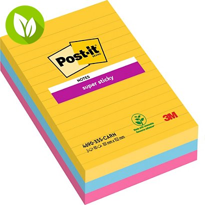 Post-it® Super Sticky Ruled Notes Bloques 101 x 152 mm, colores intensos, 90 hojas - 1
