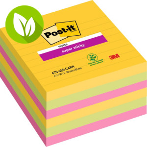 Post-it® Super Sticky Ruled Z-Notes Bloques 101 x 101 mm, colores intensos, 90 hojas