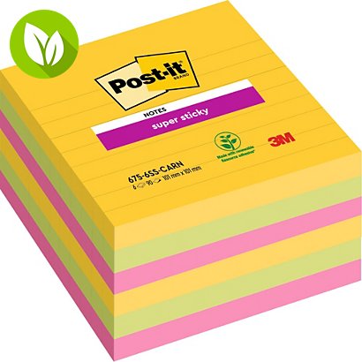 Post-it® Super Sticky Ruled Z-Notes Bloques 101 x 101 mm, colores intensos, 90 hojas - 1