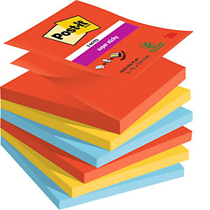Post-it® Super Sticky Z-Notes Bloc de notas, 76 x 76 mm, Colección Playful, 90 hojas