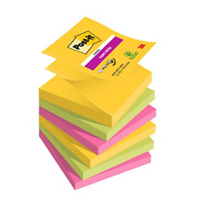 Post-it® Super Sticky Z-Notes Foglietti riposizionabili, 76 x 76 mm, Blocchetti da 90 foglietti, Colore Carnival (confezione 6 pezzi)