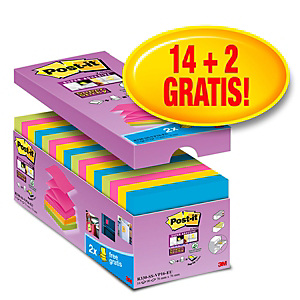 Post-it® Super Sticky Z-Notes Pack Ahorro 14 + 2 GRATIS, bloques notas adhesivas Z- Notas 76 x 76 mm, Colección Río de Janeiro, 90 hojas Post-it® Super Sticky Z-Notes Pack Ahorro 14 + 2 GRATIS, bloques notas adhesivas Z- Notas 76 x 76 mm, Colección Río de Janeiro, 90 hojas