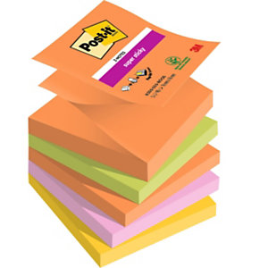 Post-it Super Sticky Z-Notes repositionnables Boost 76 x 76 mm coloris assortis - 5 blocs de 90 feuilles