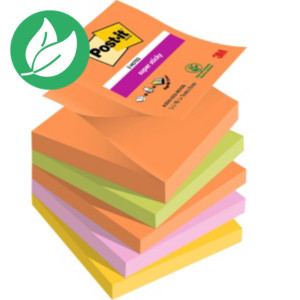 Post-it Super Sticky Z-Notes repositionnables Boost 76 x 76 mm coloris assortis - 5 blocs de 90 feuilles