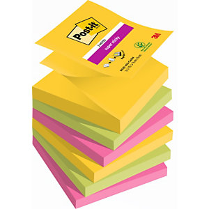 Post-it Super Sticky Z-Notes repositionnables Carnival 76 x 76 mm coloris assortis - 6 blocs de 90 feuilles
