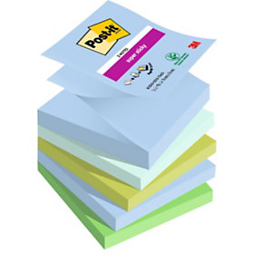 Post-it Super Sticky Z-Notes repositionnables Oasis 76 x 76 mm coloris assortis - 5 blocs de 90 feuilles