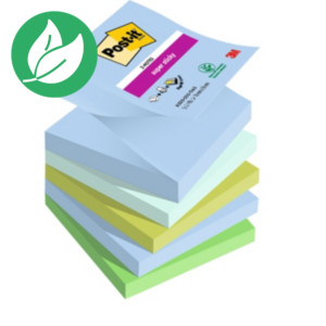 Post-it Super Sticky Z-Notes repositionnables Oasis 76 x 76 mm coloris assortis - 5 blocs de 90 feuilles Post-it Super Sticky Z-Notes repositionnables Oasis 76 x 76 mm coloris assortis - 5 blocs de 90 feuilles