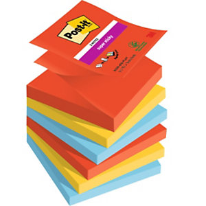 Post-it Super Sticky Z-Notes repositionnables Playful 76 x 76 mm coloris assortis - 6 blocs de 90 feuilles