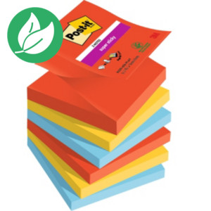 Post-it Super Sticky Z-Notes repositionnables Playful 76 x 76 mm coloris assortis - 6 blocs de 90 feuilles