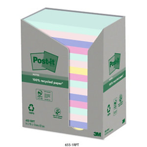 Post-it Tour de notes repositionnables Nature recyclés 76 x 127 mm coloris assorties - 16 blocs de 100 feuilles