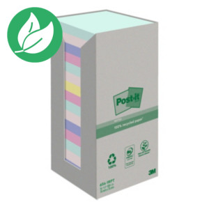 Post-it Tour de notes repositionnables Nature recyclés 76 x 76 mm coloris assorties - 16 blocs de 100 feuilles