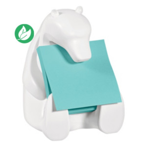 Post-it Dévidoir ours blanc pour Z-Notes repositionnables 76 x 76 mm - 1 bloc de 90 feuilles bleues offert Post-it Dévidoir ours blanc pour Z-Notes repositionnables 76 x 76 mm - 1 bloc de 90 feuilles bleues offert