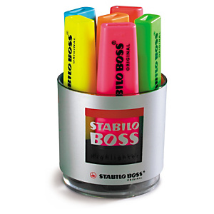 Pot 6 surligneurs pointe biseautée BOSS original STABILO BOSS