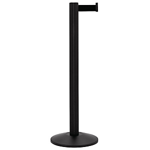 Poteau de balisage à enrouleur noir, sangle noire Poteau de balisage à enrouleur noir, sangle noire