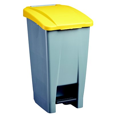 Poubelle mobile à pédale plastique recyclé - 60l - mobily green - gris/jaune - 1