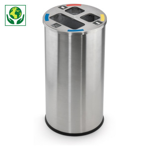 Poubelle de tri inox brossé 3 flux 60 litres Poubelle de tri inox brossé 3 flux 60 litres