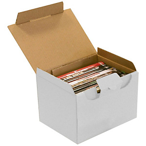 Pressel Scatola per imballaggio, 200x140x75 mm 5 DVD, Cartone a onda singola, Coperchio incernierato, Bianco (confezione 25 pezzi) Pressel Scatola per imballaggio, 200x140x75 mm 5 DVD, Cartone a onda singola, Coperchio incernierato, Bianco (confezione 25 pezzi)