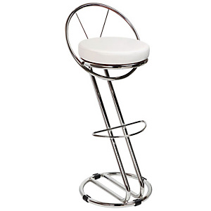Prestige Sgabello cromato con schienale, Skay imbottito, Bianco, Altezza 97 cm Prestige Sgabello cromato con schienale, Skay imbottito, Bianco, Altezza 97 cm