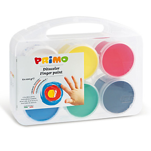 PRIMO - MOROCOLOR Ditacolor colori a dita - 100ml - c/pennello - Primo - valigetta 6 colori PRIMO - MOROCOLOR Ditacolor colori a dita - 100ml - c/pennello - Primo - valigetta 6 colori