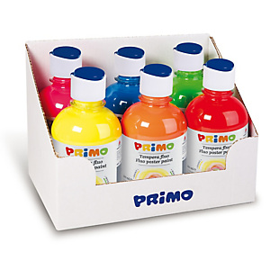 primo - morocolor tempera brillante fluorescente - 300ml - colori fluo assortiti - primo - box 6 colori