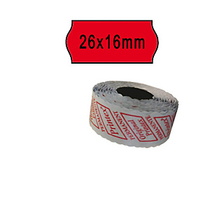 PRINTEX Rotolo da 1000 etichette a onda per Printex Smart 16/2616 e Z Maxi 6/2616 - 26x16 mm - adesivo permanente - rosso