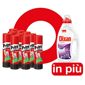 Pritt Offerta 10 colle stick Pritt da 43 g + 1 Flacone Dixan alla lavanda da 950 ml compreso nel prezzo Pritt Offerta 10 colle stick Pritt da 43 g + 1 Flacone Dixan alla lavanda da 950 ml compreso nel prezzo