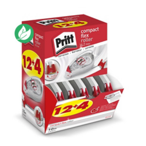 Pritt Roller de correction Compact Flex 4,2mm x 10m Translucide - Pack de 12 + 4 OFFERTS Pritt Roller de correction Compact Flex 4,2mm x 10m Translucide - Pack de 12 + 4 OFFERTS