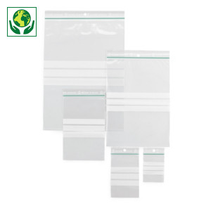 Proefpakket gripzakjes met schrijfstroken 60 micron 50% gerecycled Raja Proefpakket gripzakjes met schrijfstroken 60 micron 50% gerecycled Raja