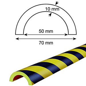 Profilo paracolpi tipo R50 tubolare, Ø int. 5 cm, Lunghezza 1 m, Supporto adesivo, Giallo/Nero