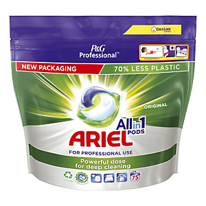 Promo : 1+1, dosettes lessive Ariel Professional All in 1 Original, sachet de 75 Promo : 1+1, dosettes lessive Ariel Professional All in 1 Original, sachet de 75