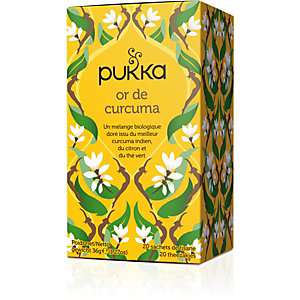 pukka Boisson au thé vert biologique et équitable Or de Curcuma, fruits citronnés, cardamome, boîte de 20 sachets emballés individuellement