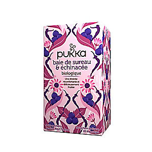 pukka Infusion biologique et équitable Baie de Sureau et Fleurs d'Echinacée, boîte de 20 sachets emballés individuellement