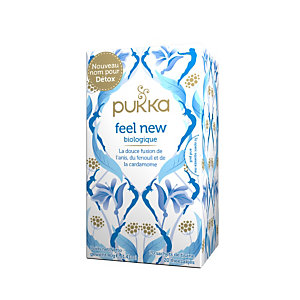 pukka Infusion biologique et équitable Feel New, anis, fenouil, cardamome, réglisse, boîte de 20 sachets emballés individuellement