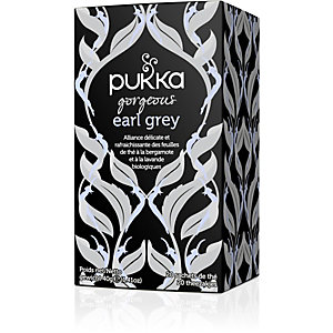 pukka Thé noir biologique et équitable Earl Grey, bergamote, lavande, citron, boîte de 20 sachets emballés individuellement