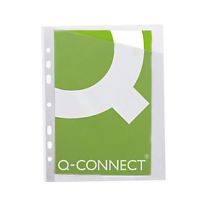 Q-CONNECT Funda perforada 4 taladros, corte oblicuo, 290 x 195 mm, cristal, 4 taladros, PVC, 90 micras, caja de 100 unidades Q-CONNECT Funda perforada 4 taladros, corte oblicuo, 290 x 195 mm, cristal, 4 taladros, PVC, 90 micras, caja de 100 unidades