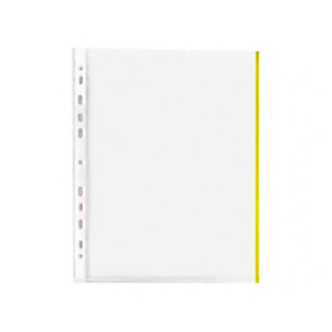 Q-CONNECT Funda perforada multitaladro, A4 70 micras PP cristal con borde amarillo, bolsa de 10 unidades Q-CONNECT Funda perforada multitaladro, A4 70 micras PP cristal con borde amarillo, bolsa de 10 unidades