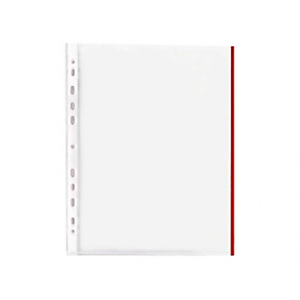 Q-CONNECT Funda perforada multitaladro, A4 70 micras PP cristal con borde rojo, bolsa de 10 unidades Q-CONNECT Funda perforada multitaladro, A4 70 micras PP cristal con borde rojo, bolsa de 10 unidades