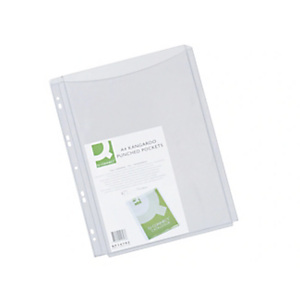 Q-CONNECT Funda perforada multitaladro, con fuelle, A4, PVC 180 micras, bolsas de 5 unidades Q-CONNECT Funda perforada multitaladro, con fuelle, A4, PVC 180 micras, bolsas de 5 unidades