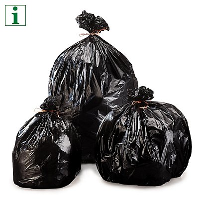 RAJA black refuse sacks, 30 litre, 650 x 500mm, 40 micron, pack of 200